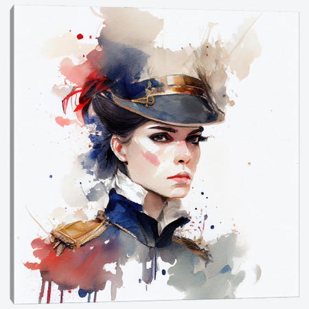 Watercolor Napoleonic Soldier Woman I Canvas Print #CFS48} by Chromatic Fusion Studio Canvas Wall Art