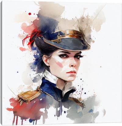 Watercolor Napoleonic Soldier Woman I Canvas Art Print - Chromatic Fusion Studio