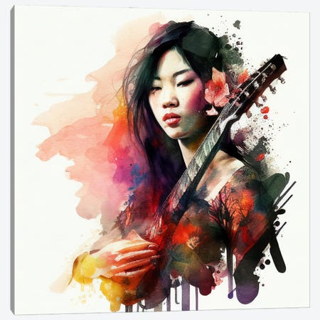 Watercolor Musician Woman I Canvas Print #CFS49} by Chromatic Fusion Studio Canvas Artwork