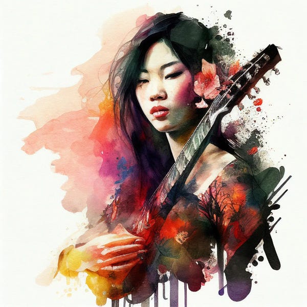 Guitars: Watercolor Musician Woman I by Chromatic Fusion Studio