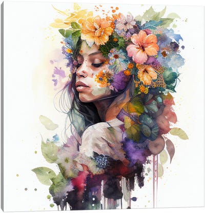 Watercolor Tropical Woman VI Canvas Art Print - Chromatic Fusion Studio