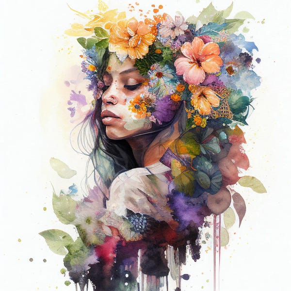 Watercolor Tropical Woman VI