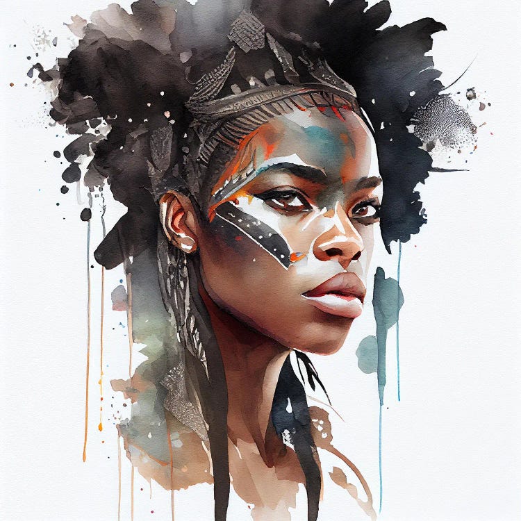 Watercolor African Warrior Woman VI