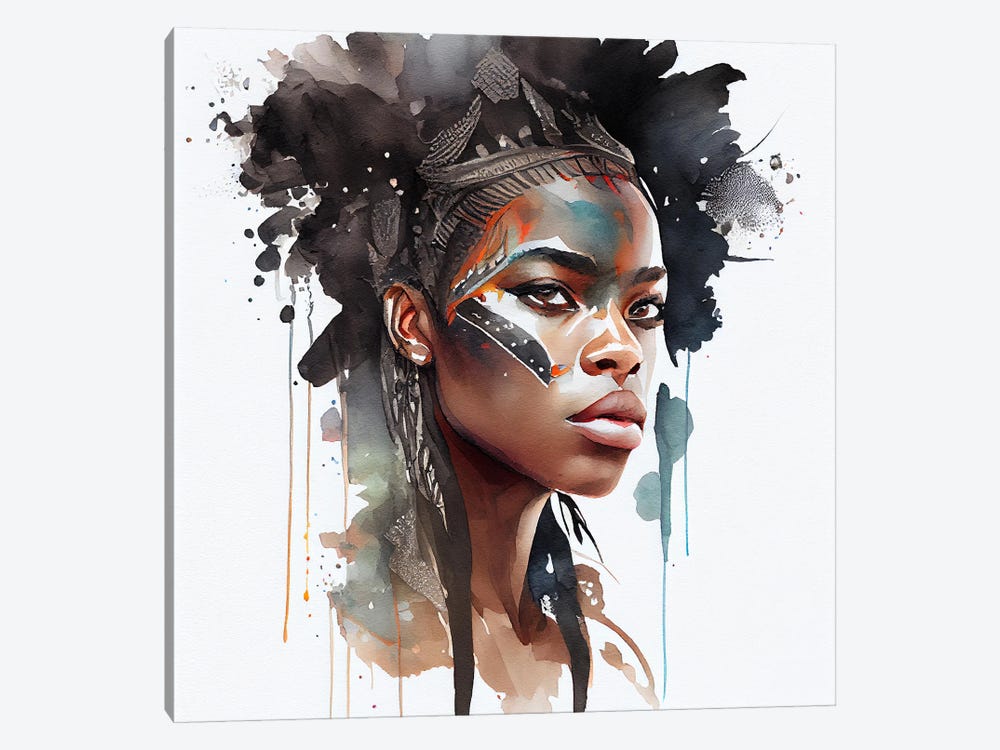 Watercolor African Warrior Woman VI by Chromatic Fusion Studio 1-piece Canvas Art Print