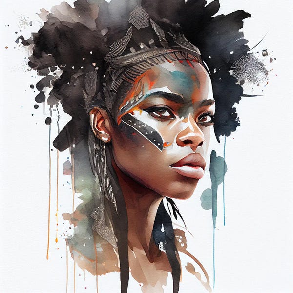 African Heritage: Watercolor African Warrior Woman VI by Chromatic Fusion Studio