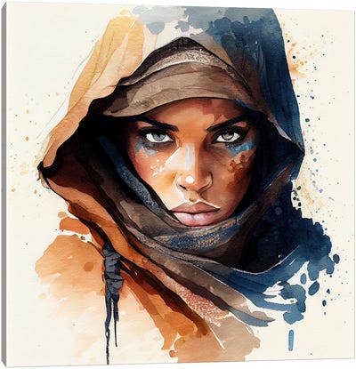 Watercolor Tuareg Woman I Canvas Art Print - Chromatic Fusion Studio