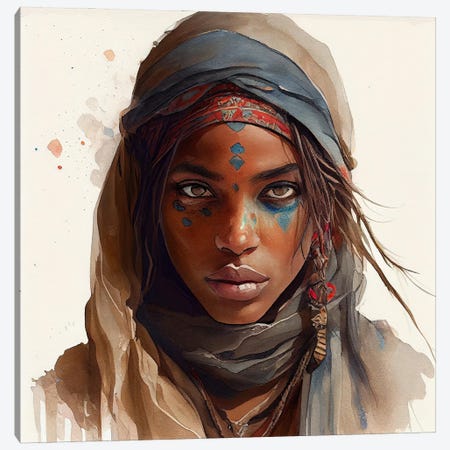Watercolor Tuareg Woman II Canvas Print #CFS55} by Chromatic Fusion Studio Canvas Art