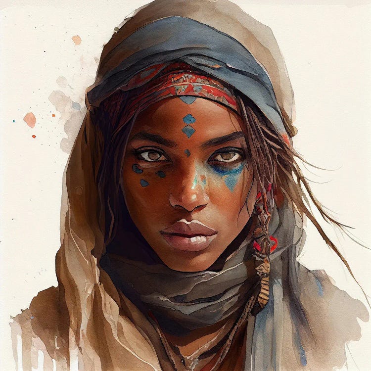 Watercolor Tuareg Woman II