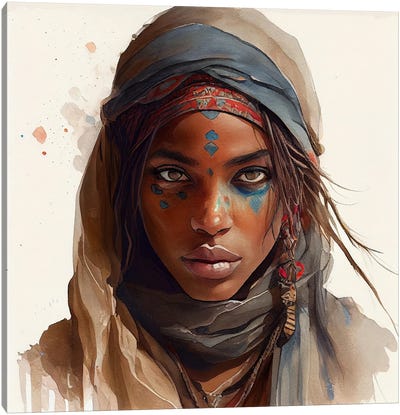 Watercolor Tuareg Woman II Canvas Art Print - Chromatic Fusion Studio