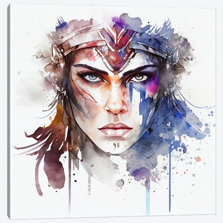 Watercolor Warrior Woman I Canvas Print #CFS56} by Chromatic Fusion Studio Canvas Wall Art