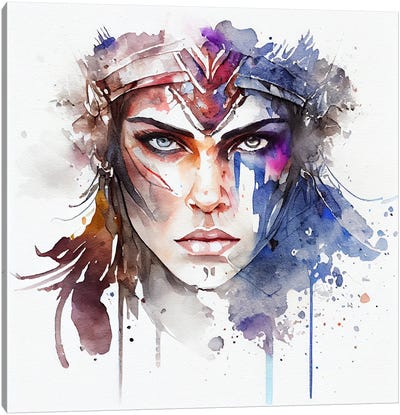 Watercolor Warrior Woman I Canvas Art Print - Chromatic Fusion Studio