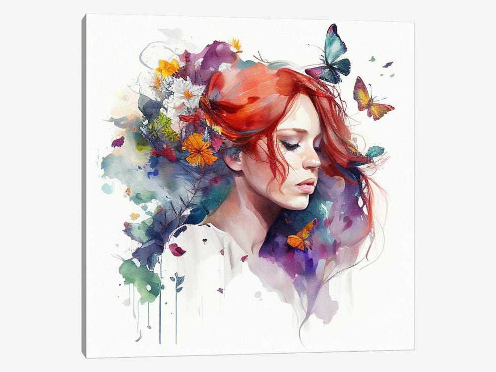 Watercolor Floral Red Hair Woman I by Chromatic Fusion Studio 1-piece Canvas Wall Art