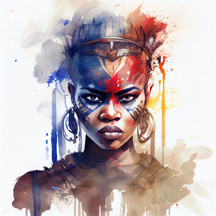 Watercolor African Warrior Woman I