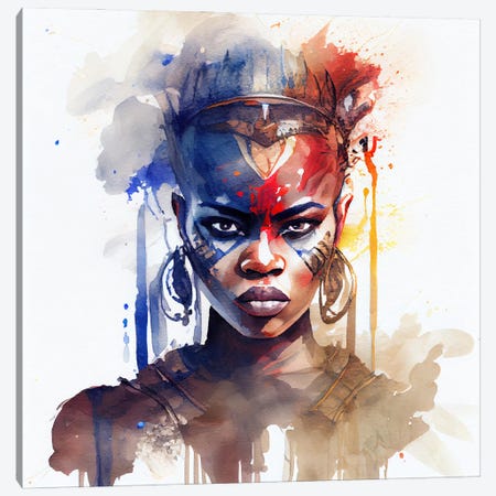 Watercolor African Warrior Woman I Canvas Print #CFS58} by Chromatic Fusion Studio Art Print