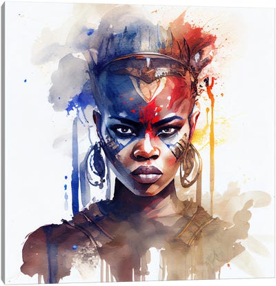 Watercolor African Warrior Woman I Canvas Art Print - Chromatic Fusion Studio