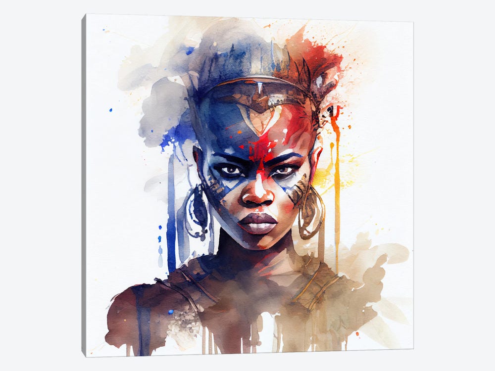 Watercolor African Warrior Woman I by Chromatic Fusion Studio 1-piece Canvas Art Print