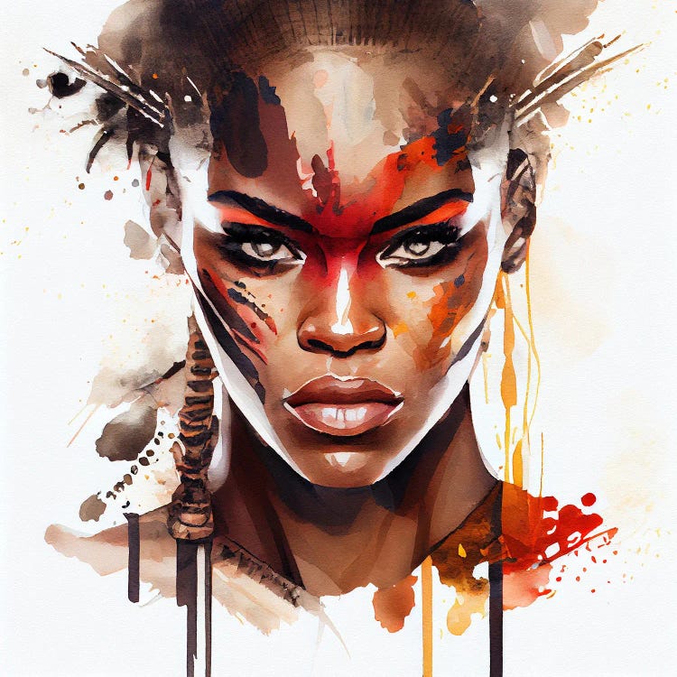 Watercolor African Warrior Woman III
