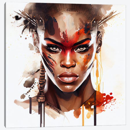 Watercolor African Warrior Woman III Canvas Print #CFS60} by Chromatic Fusion Studio Canvas Art