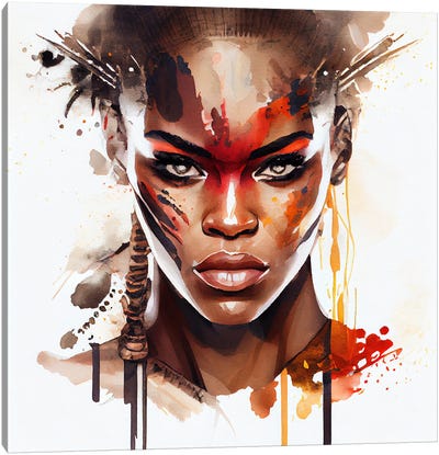 Watercolor African Warrior Woman III Canvas Art Print - Chromatic Fusion Studio