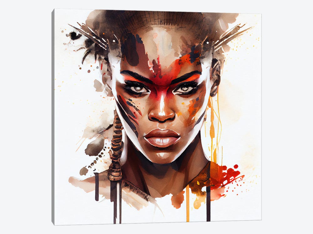 Watercolor African Warrior Woman III by Chromatic Fusion Studio 1-piece Canvas Artwork