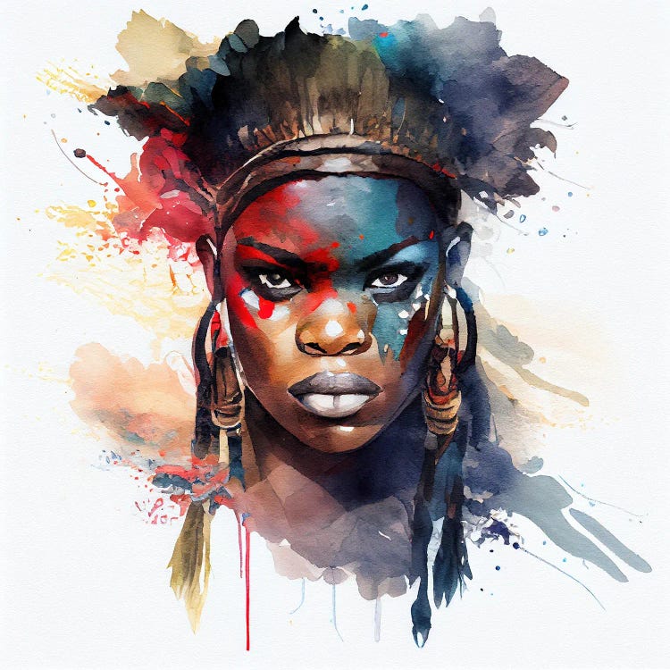 Watercolor African Warrior Woman IV