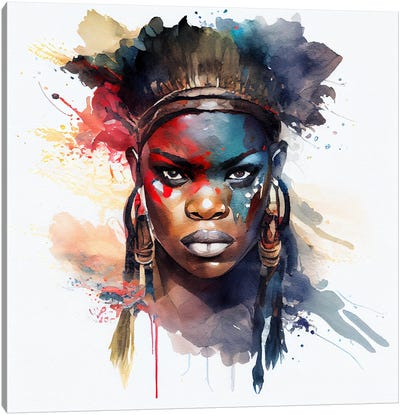 Watercolor African Warrior Woman IV Canvas Art Print - Chromatic Fusion Studio