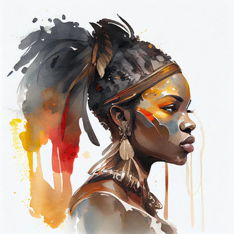 Watercolor African Warrior Woman VII