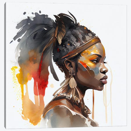 Watercolor African Warrior Woman VII Canvas Print #CFS63} by Chromatic Fusion Studio Canvas Art