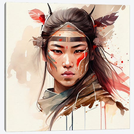Watercolor Asian Warrior Woman II Canvas Print #CFS66} by Chromatic Fusion Studio Canvas Print