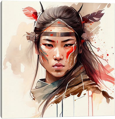 Watercolor Asian Warrior Woman II Canvas Art Print - Chromatic Fusion Studio
