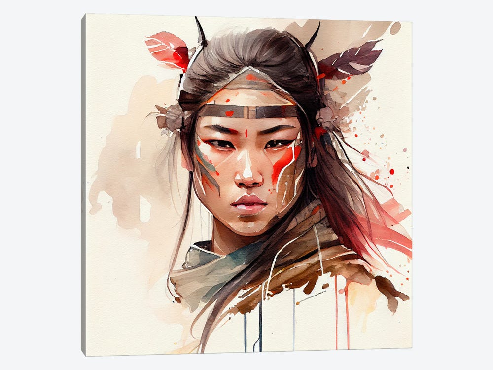 Watercolor Asian Warrior Woman II by Chromatic Fusion Studio 1-piece Canvas Artwork