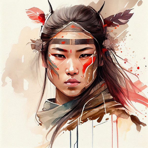 Watercolor Asian Warrior Woman II