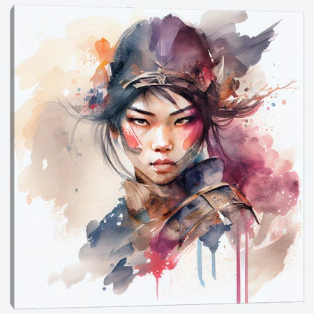 Watercolor Asian Warrior Woman III Canvas Print #CFS67} by Chromatic Fusion Studio Art Print