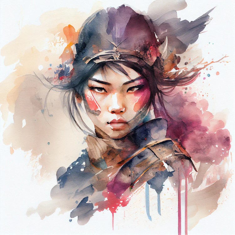 Watercolor Asian Warrior Woman III