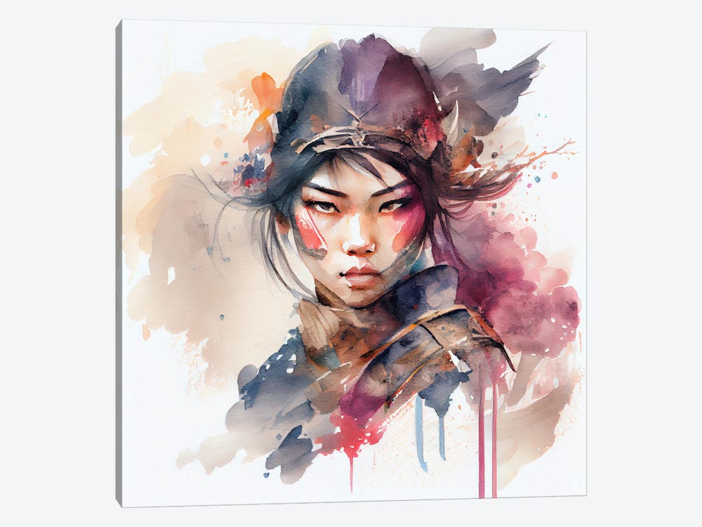 Watercolor Asian Warrior Woman III by Chromatic Fusion Studio 1-piece Art Print