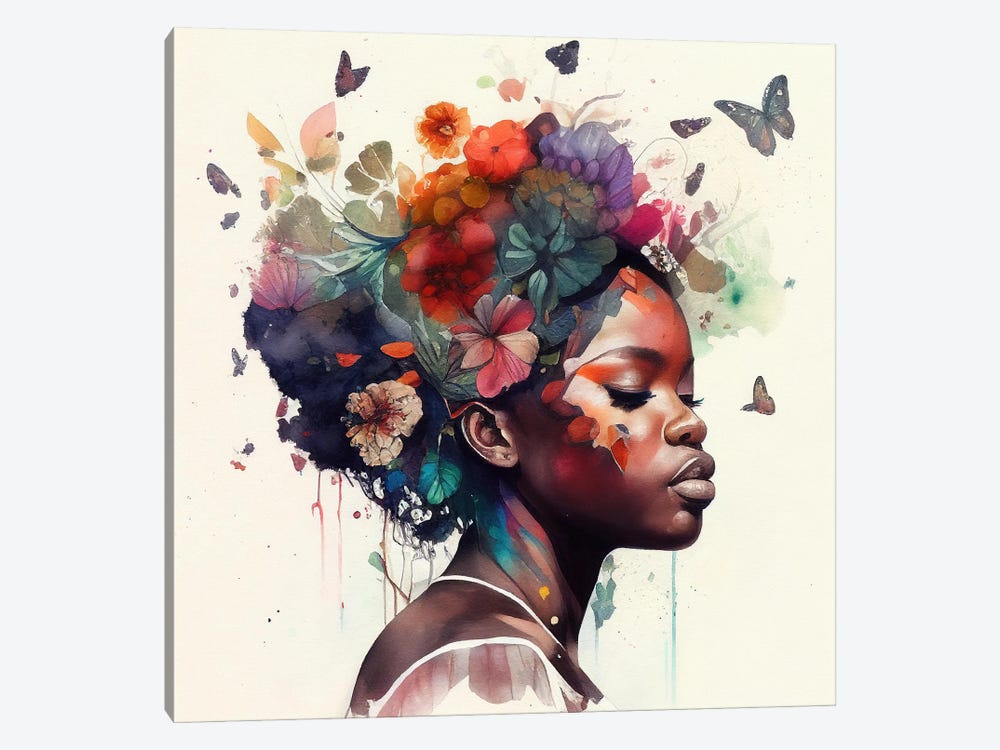 Watercolor Butterfly African Woman I by Chromatic Fusion Studio 1-piece Canvas Wall Art