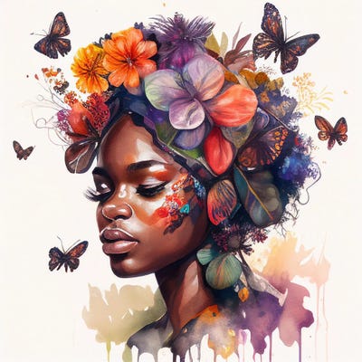 Watercolor Butterfly African Woman II by Chromatic Fusion Studio canvas print