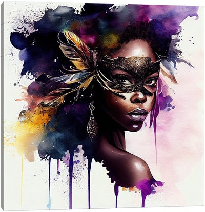 Watercolor Carnival Woman IV Canvas Art Print - Chromatic Fusion Studio