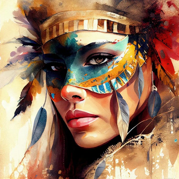 Indigenous & Native American Culture: Watercolor Carnival Woman X by Chromatic Fusion Studio