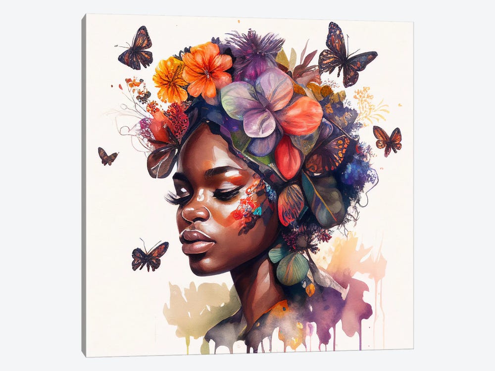 Watercolor Butterfly African Woman II by Chromatic Fusion Studio 1-piece Art Print