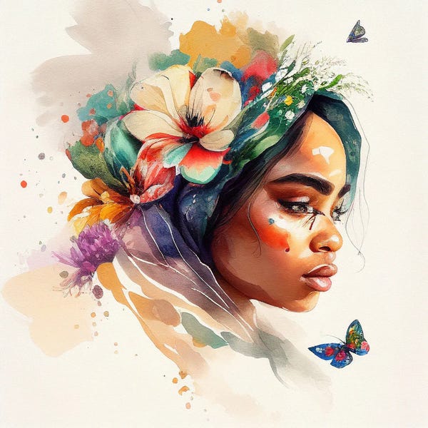 Middle Eastern Décor: Watercolor Floral Arabian Woman III by Chromatic Fusion Studio