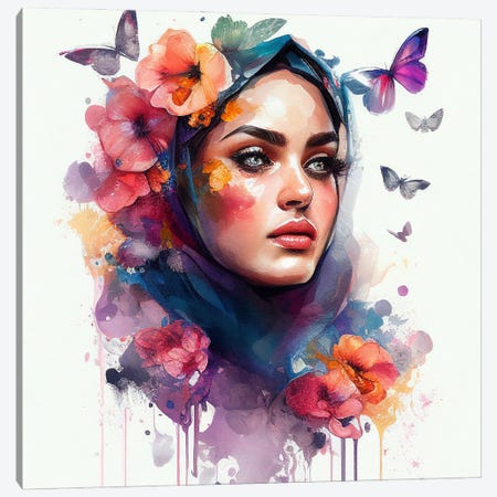 Watercolor Floral Arabian Woman V Canvas Print #CFS87} by Chromatic Fusion Studio Canvas Print