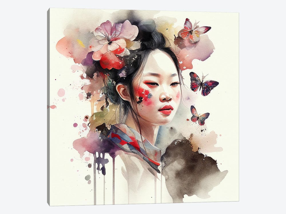 Watercolor Floral Asian Woman II by Chromatic Fusion Studio 1-piece Canvas Artwork