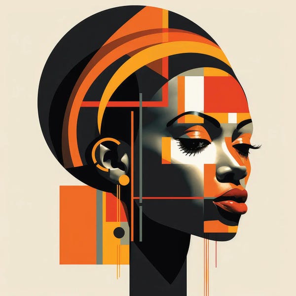 Art Deco: Abstract Bauhaus Ethiopian Woman II by Chromatic Fusion Studio