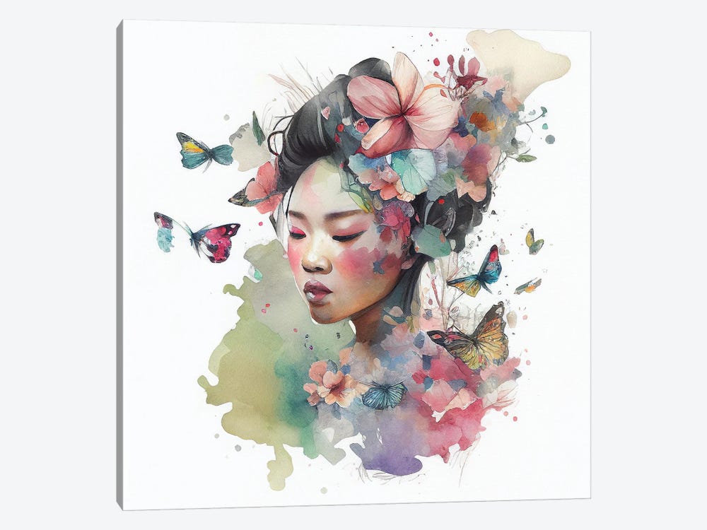 Watercolor Floral Asian Woman VI by Chromatic Fusion Studio 1-piece Canvas Art Print