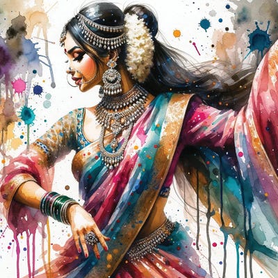 Watercolor Indian Woman Dancer I by Chromatic Fusion Studio multi panel art