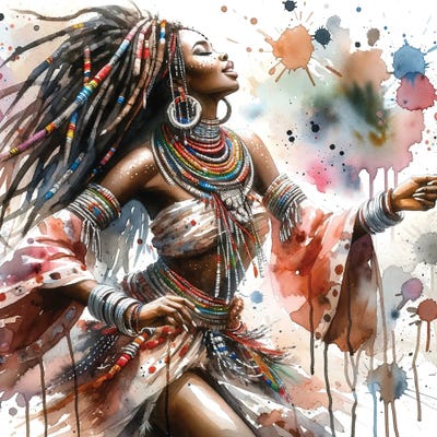 Watercolor African Dancer II by Chromatic Fusion Studio multi panel art