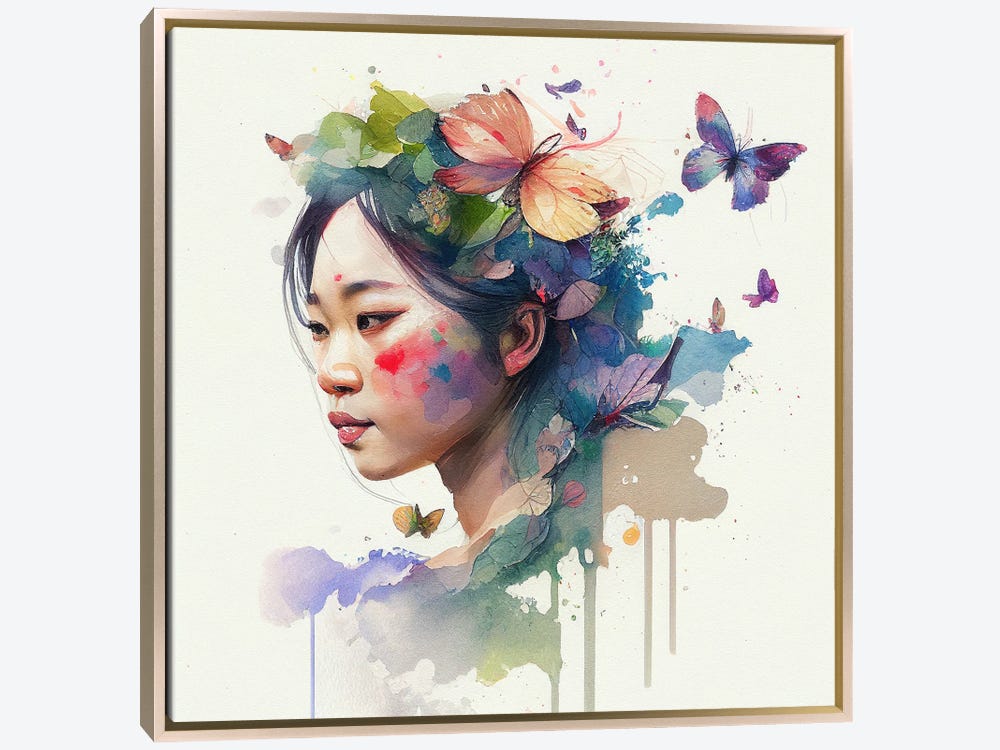 Chinese Butterfly Art Print 8 X 10 Asian Woman With Butterflies Whimsical  Eastern 