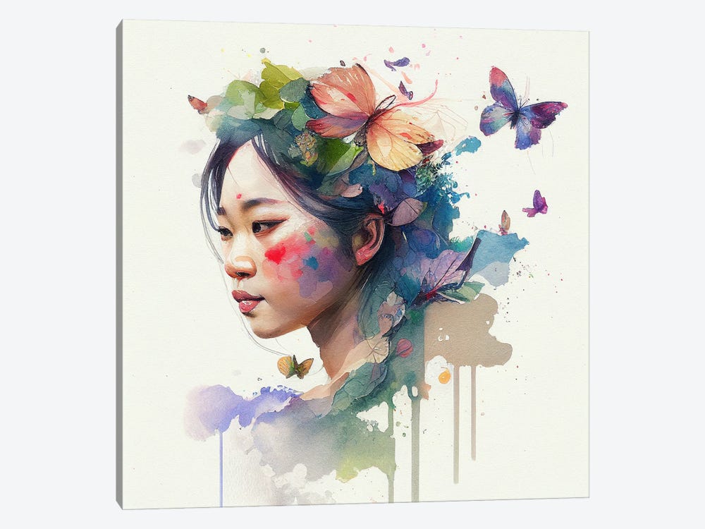 Watercolor Floral Asian Woman VII by Chromatic Fusion Studio 1-piece Canvas Artwork