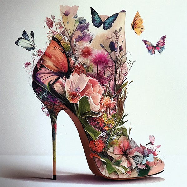 Chromatic Fusion Studio: Floral Stiletto With Butterflies by Chromatic Fusion Studio